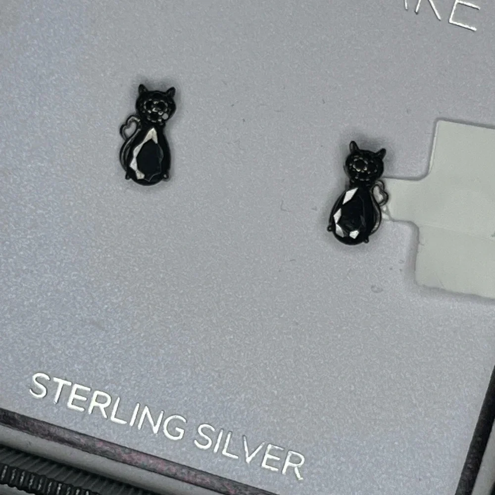 Sterling Silver Black Cat Earrings